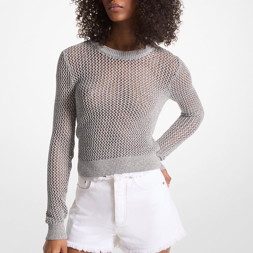 $190 Michael Kors Metallic Sparkling Sweater Mesh Knitted Size S Women’s